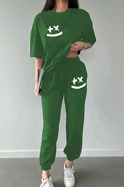 Modern Moda Printed Sweatpants and T-shirt Top and Bottom Tracksuit Set