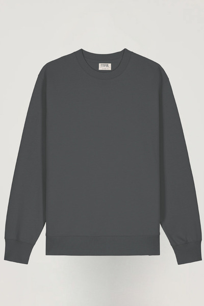 BLUETIFUL Unisex Bisiklet Yaka Pamuklu Basic Oversize Sweatshirt FÜME Rengi