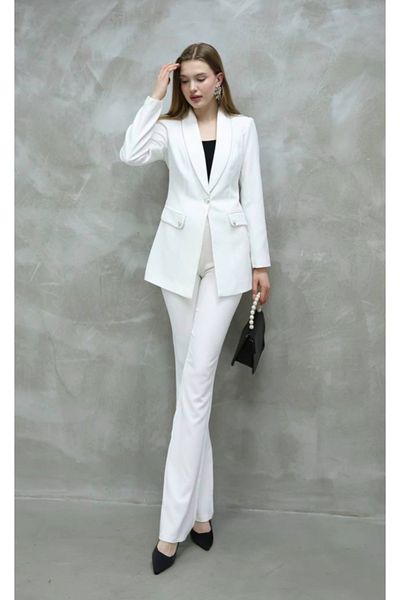 pembekurdelem Silver Detail Women's Silver Jacket and Pantalon Set