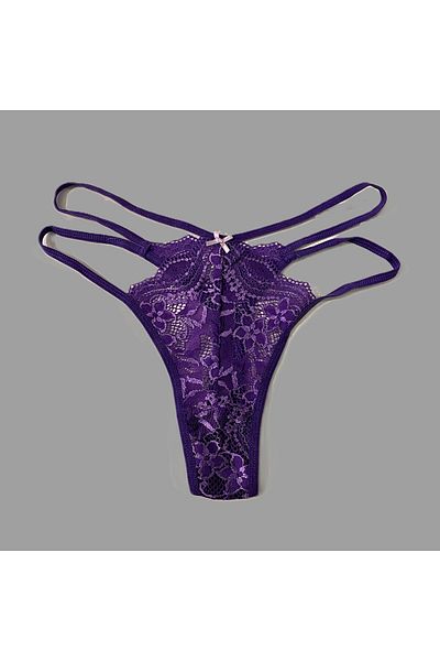 enmodaiçgiyim Purple Women's Thong with Drawstring Lace