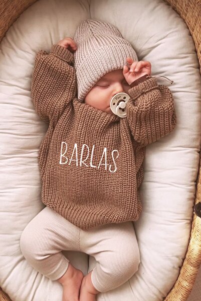 Minytrendy İsim Nakışlı Unisex Triko Kız Erkek Bebek Kazak Bebek Hediyelik Isimli Çocuk Kazak Yenidoğan Tulum