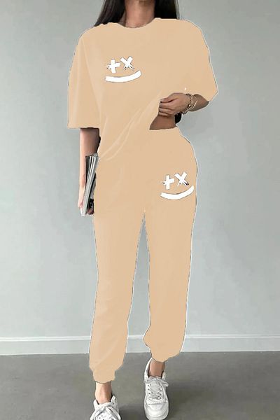 Modern Moda Printed Sweatpants and T-shirt Top and Bottom Tracksuit Set