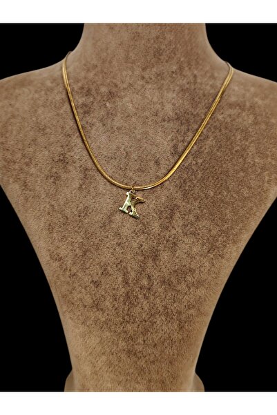 eleganzo Kadın,Çelik Kararmaz, Harf Kolye,Ezme zincir,K Harfi,40cm zincir,Hed...