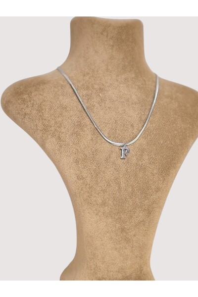 eleganzo Kadın,Çelik Kararmaz, Harf Kolye,Ezme zincir,F Harfi,40cm zincir,Hed...