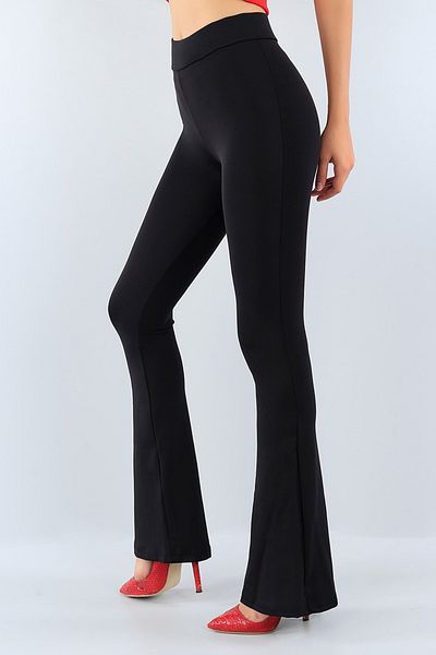 MILANOFOX Black Stretchy Scuba Diver - Jambiere casual pentru femei cu picior spaniol
