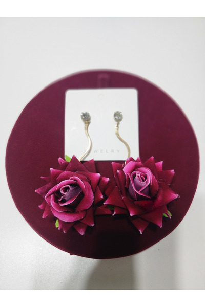 ARBABAG&ACCESSORY BOHEM TARZ KIRMIZI GÜL FİGÜR KADIN KÜPE