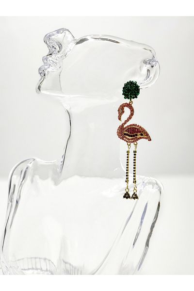 ARBABAG&ACCESSORY Flamingo Figure Model Women Earrings with Crystal Stone