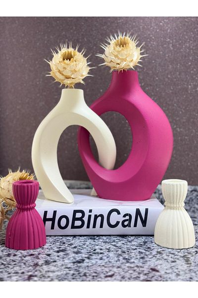 BLANJ Fuchsia Creeper Lover Vase Candlestick Candle Holder Set