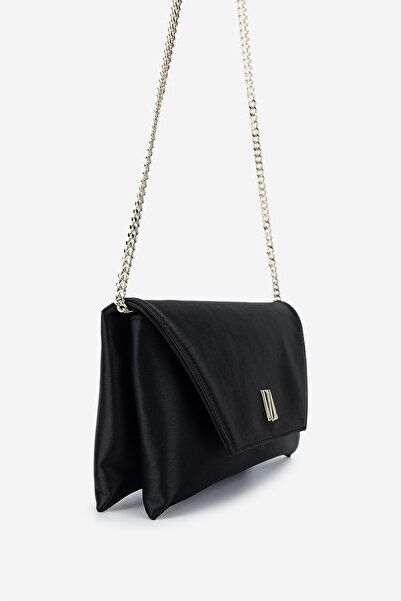 Valmenti Geantă de umăr vegană din satin negru pentru femei