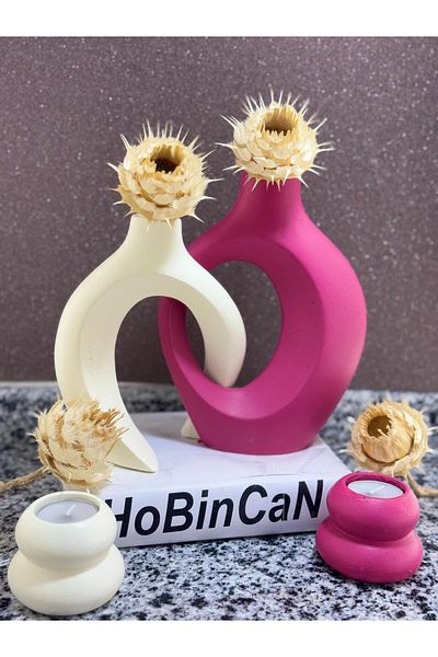 BLANJ Fuchsia Cream Dear Vase Set of 2