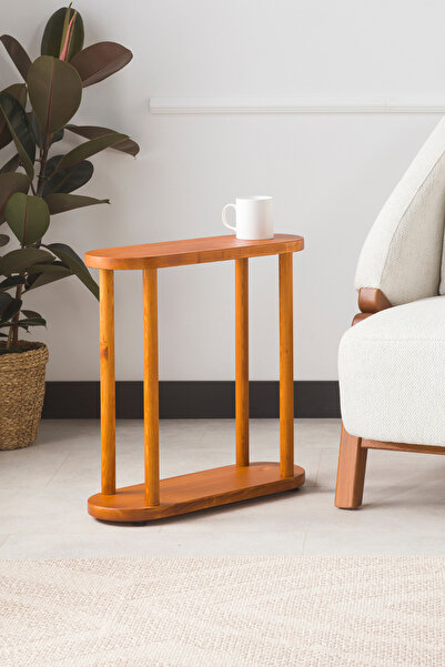 furnirem Masif Ahşap Oval Yan Sehpa 55x20 cm