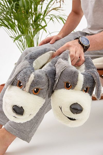 Moda Devrin Mdes Grey Animal Silent Sole Slippers Cute Dog Figured βελούδινα παπούτσια για το σπίτι