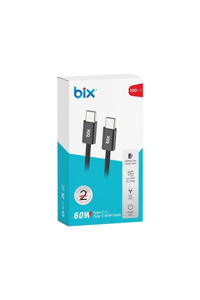Bix Type-c To Type-c 60w Örgülü Şarj Ve Data Kablosu 1 Metre Siyah