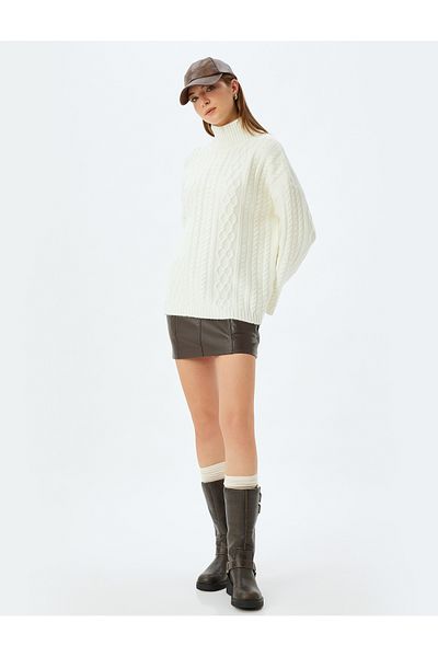 Koton Sima Tarkan Turtleneck Long Sleeve Sweater - Hair Knit Detail