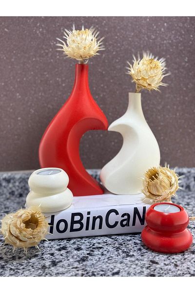 BLANJ Red Candle Holder and Hugging Lover Heart Vase