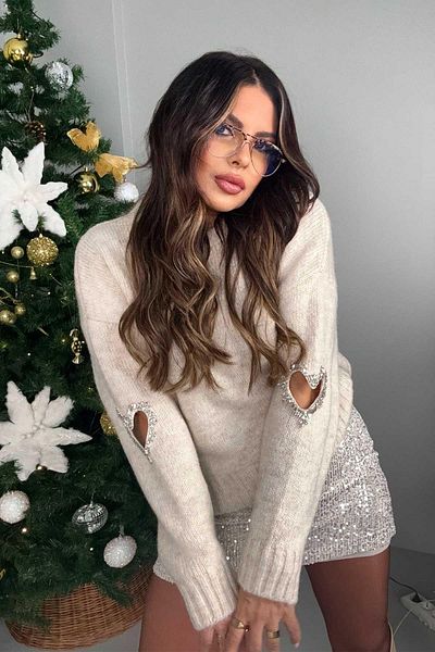 Sohotique By P Rhinestone Heart Patterned Window Sweater