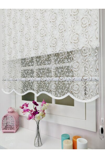 atölyeperde Atölye Perde Çiftli Sistem Yeni Beyaz-Bej Gül Dantel Series Tül +...