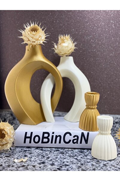 BLANJ Sarmaşık sevgili vazo, şamdan mumluklu set 22x16&17x14 cubuk