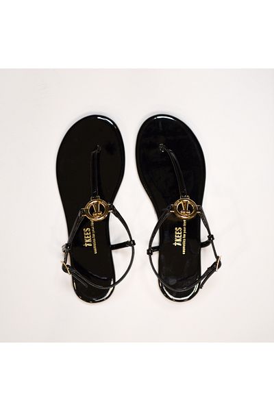 Tkees Sandale cu cataramă elegantă, neagră, din piele lăcuită
