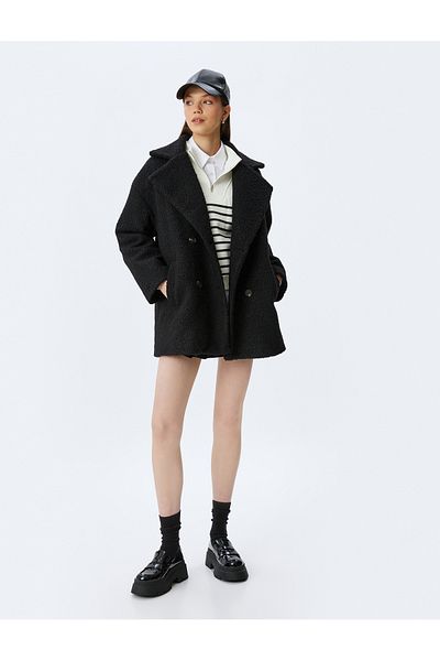 Koton Palton negru de damă 5WAL00056IW