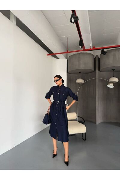 jennyfer garment İTHAL CUPRA KUMAŞ ELBİSE CEP DETAYLI