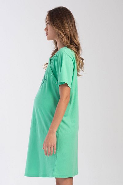 VİENETTA Women's Plus Size Short Sleeve Maternity & Maternity Green Nightgown C3T4N3O304