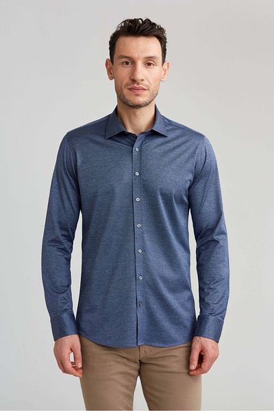 Bisse Platinum Italian Fabric Regular Fit Long Sleeve Navy Blue Men's Shirt