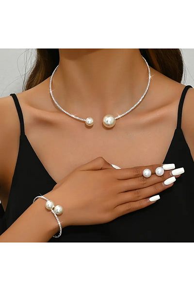 Ayzen Pearl Necklace Earrings Bracelet Set