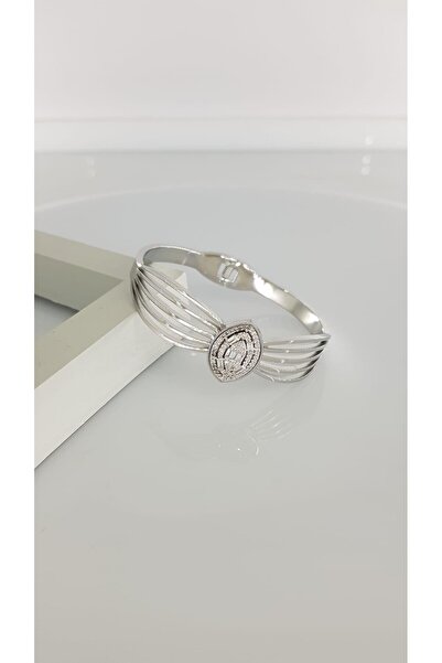 SONES Baget Taşlı Gümüş Rengi Çelik Kelepçe Sns006