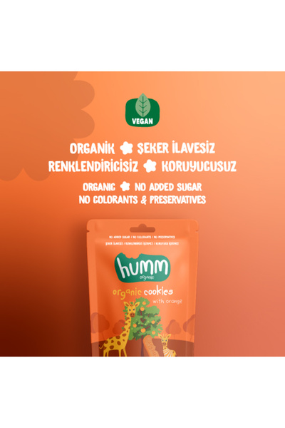 Humm Organic Organik Vegan Portakallı Kurabiye Atıştırmalık Paketi - 12 Adet