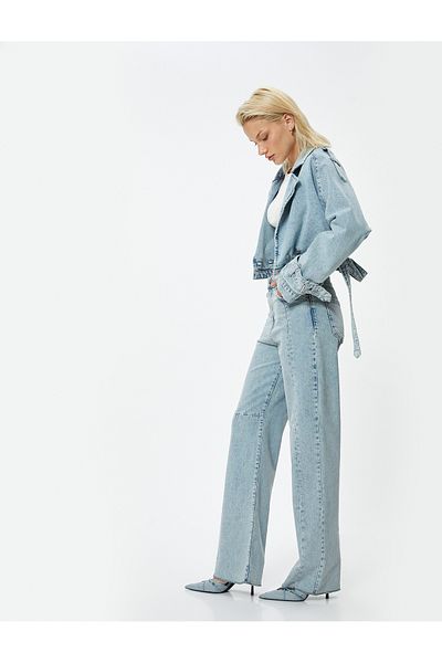 Koton Blugi drepti Nora Longer cu talie înaltă - Pantaloni drepti din denim cu picioare lungi