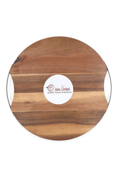 Bien Servi Elegant Design Round Acacia Lazy Susan Rotating Tray