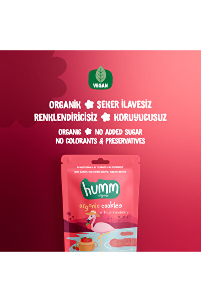 Humm Organic Organik Vegan Çilekli Kurabiye Atıştırmalık Paketi - 12 Adet