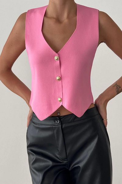 Coral Pink V-Neck Three-Button Vest