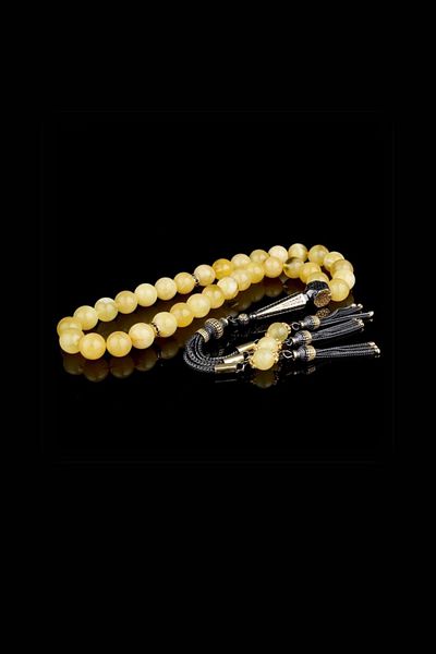 Diriliş Takı Double Color Silver Tasseled 10 mm Sphere Cut Drop Amber Rosary