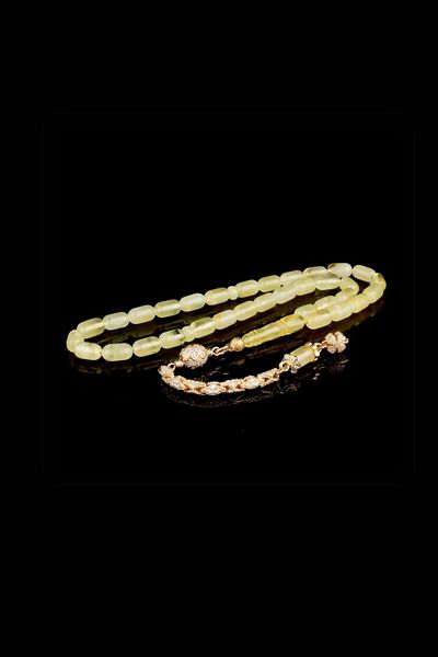 Diriliş Takı Zircon Stone Silver Tassel Capsule Cut Drop Amber Rosary