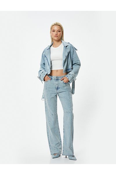 Koton Blugi drepti Nora Longer cu talie înaltă - Pantaloni drepti din denim cu picioare lungi