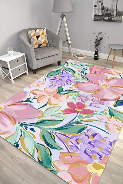 SÜNGERSAN Dijital Baskı Yıkanabilir Kaymaz Taban Salon Halısı Ev Halısı Otant...