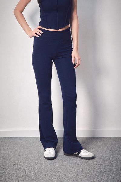 Fulla Moda High Waist Flare Pants with Elastic Waist