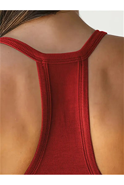 KİM Kİ O Women's Sexy V-Neck Knitted Tank Top Straight Color Slim Fit