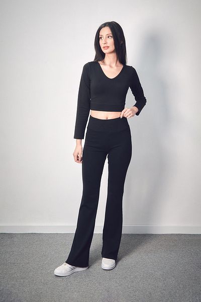 Fulla Moda High Waist Flare Pants with Elastic Waist
