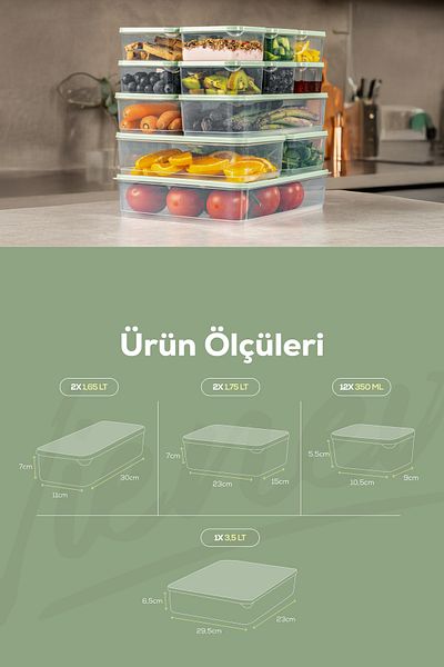 Vienev Mint 17-Piece Fridge Freezer Organizer - 350ml, 1.65Lt, 1.75Lt, 3.5Lt Storage Container Set