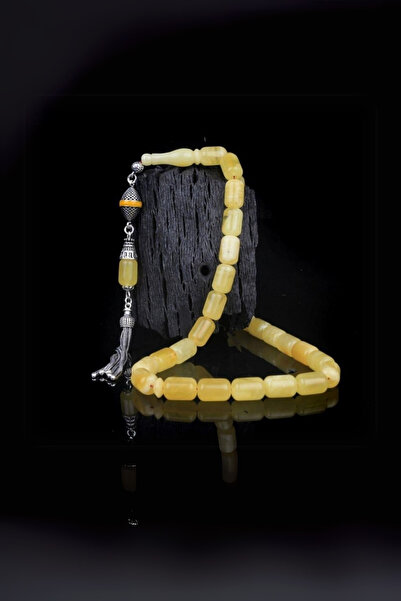 Diriliş Takı Gümüş Püsküllü Mat Kapsül Kesim Damla Kehribar Tesbih