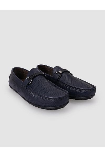 Cabani 100% Genuine Leather Navy Blue Buckle Men's Loafer