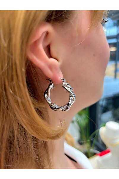 Jerie İkili Tırtıklı Sarmal Orta Boy Halka Küpe