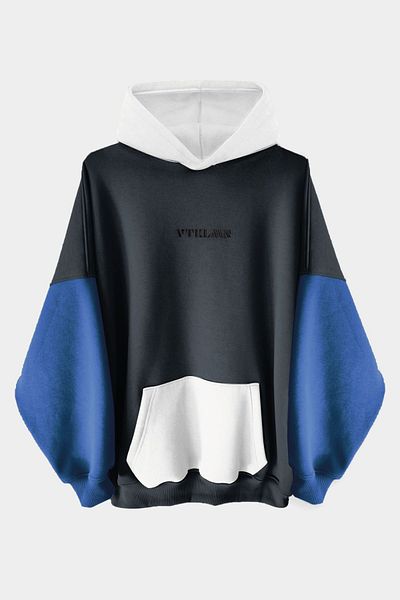 Vatkalimon Anthracite Navy Blue White Colored Hooded Hoodie Sweatshirt