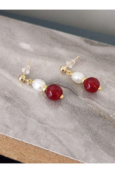 Home Doğaltaş Kırmızı Akik İncili Çelik Küpe