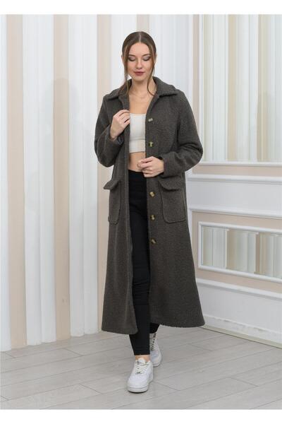 Nuseel Плюшевий довгий пальто з коміром, антрацитовий