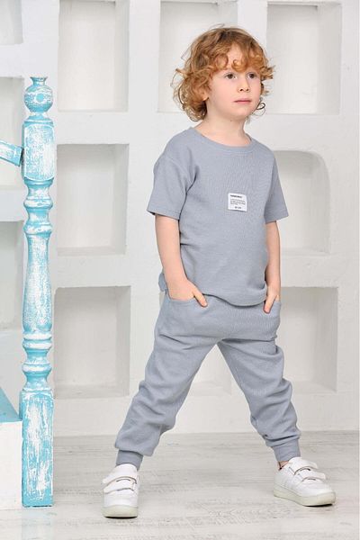 ciklet kids Waffle Short Sleeve Emblem Double Set