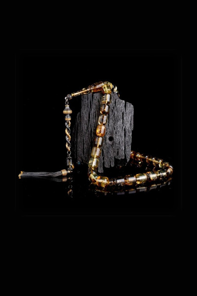 Diriliş Takı مزدوج اللون الفضة شرابة كبسولة قطع الأحفوري قطرة العنبر مسبحة